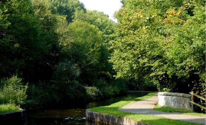 A scenic view of the canal ahead.